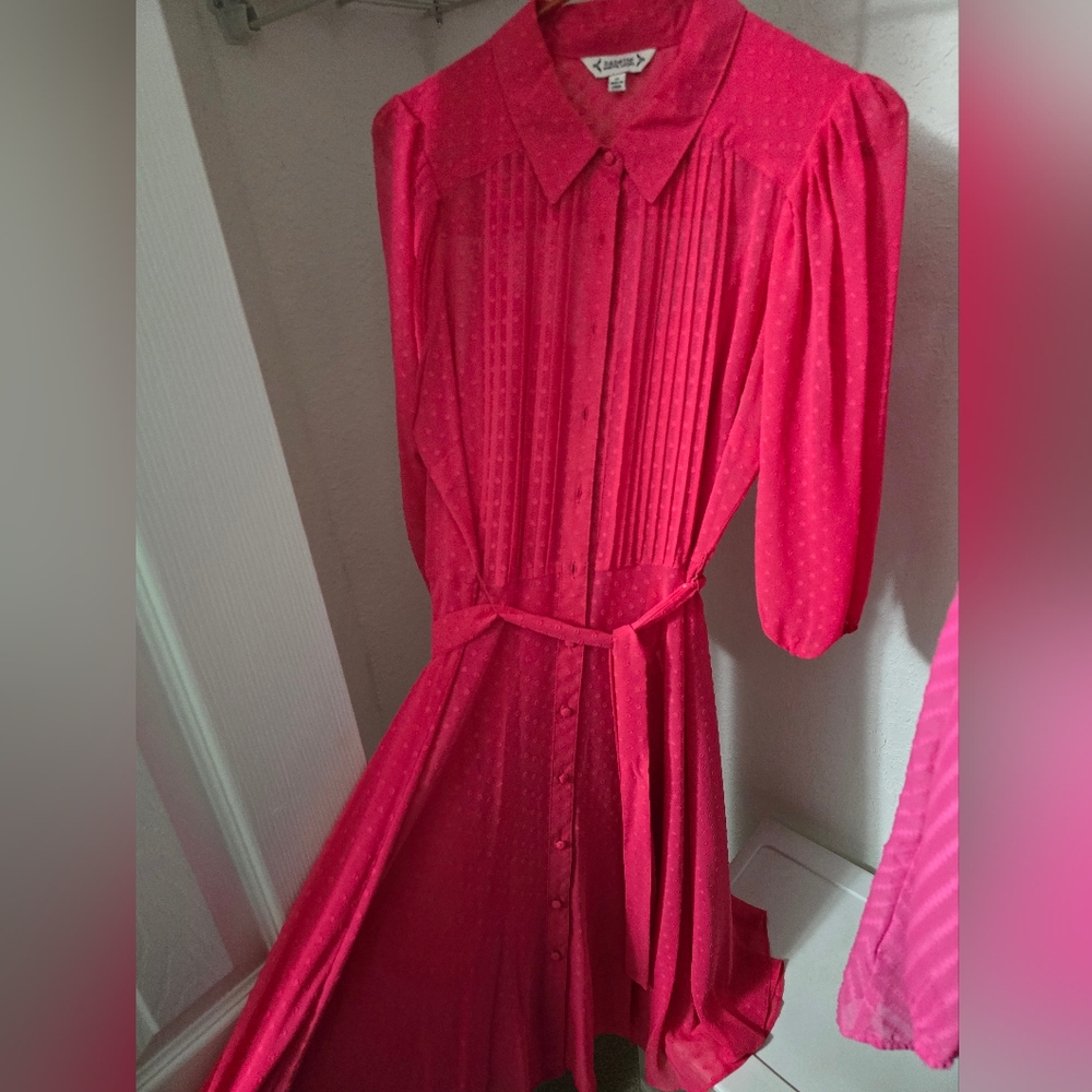 Nanette Lepore Hot Pink Pleated Puff Sleeve Dress